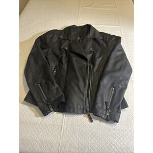 Max Studio Faux Leather Women Large Moto‎ Biker Lined Black Jacket Coat Zipper